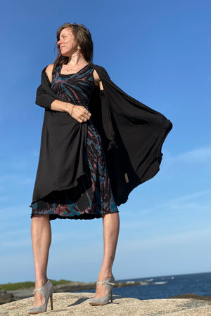 garden coat in tissue black over hand dye goddess.