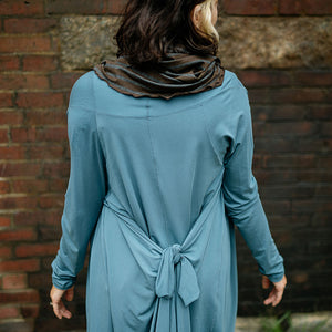 garden coat in ocean tied in the back with pockets