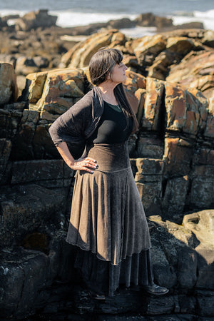  lady flirt  in mineral styled with black flare + mineral flirt + mineral shawl