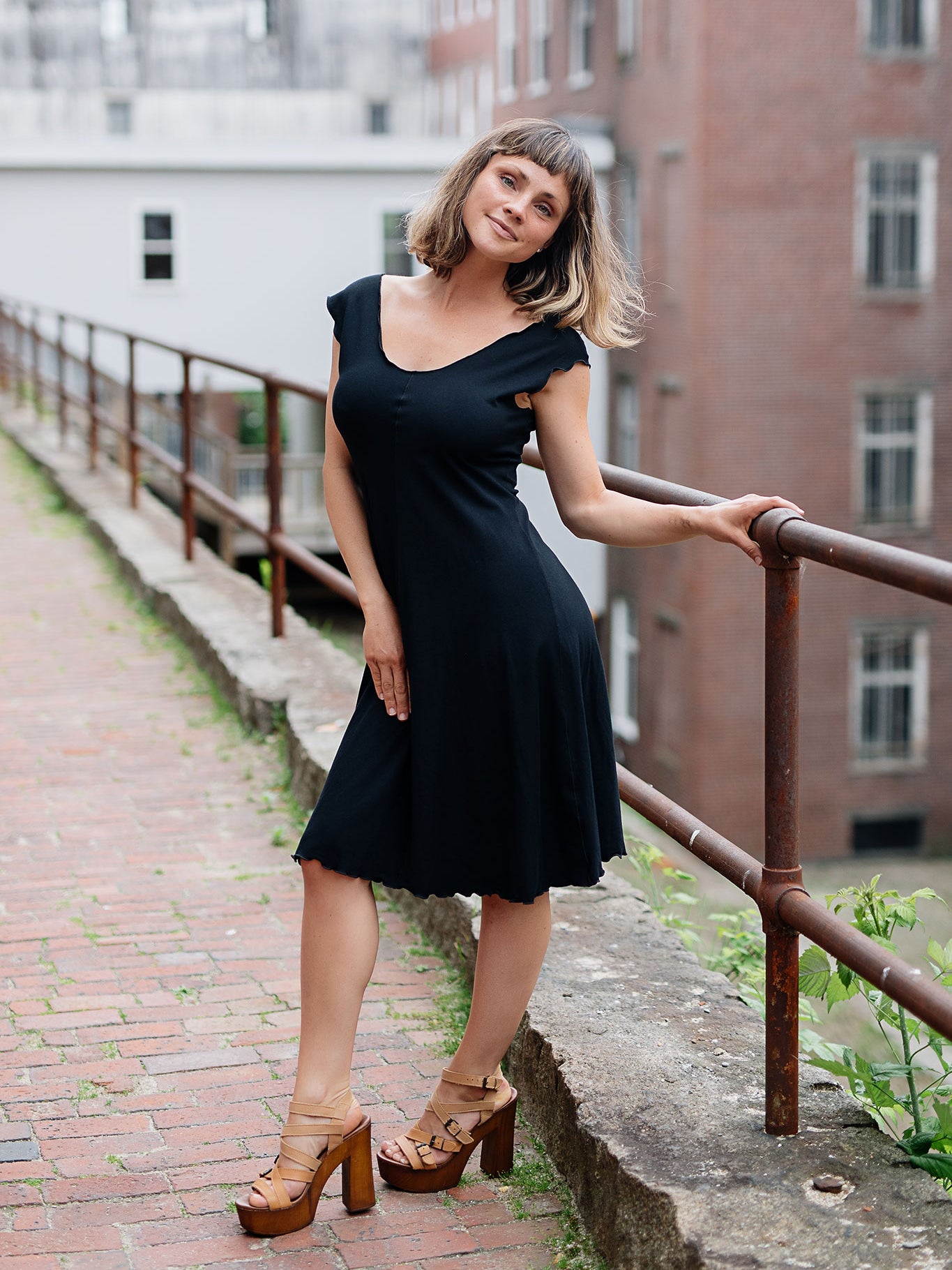 angelrox® flare bias vneck dress in black 