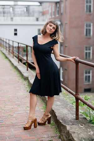 angelrox® flare bias vneck dress in black 