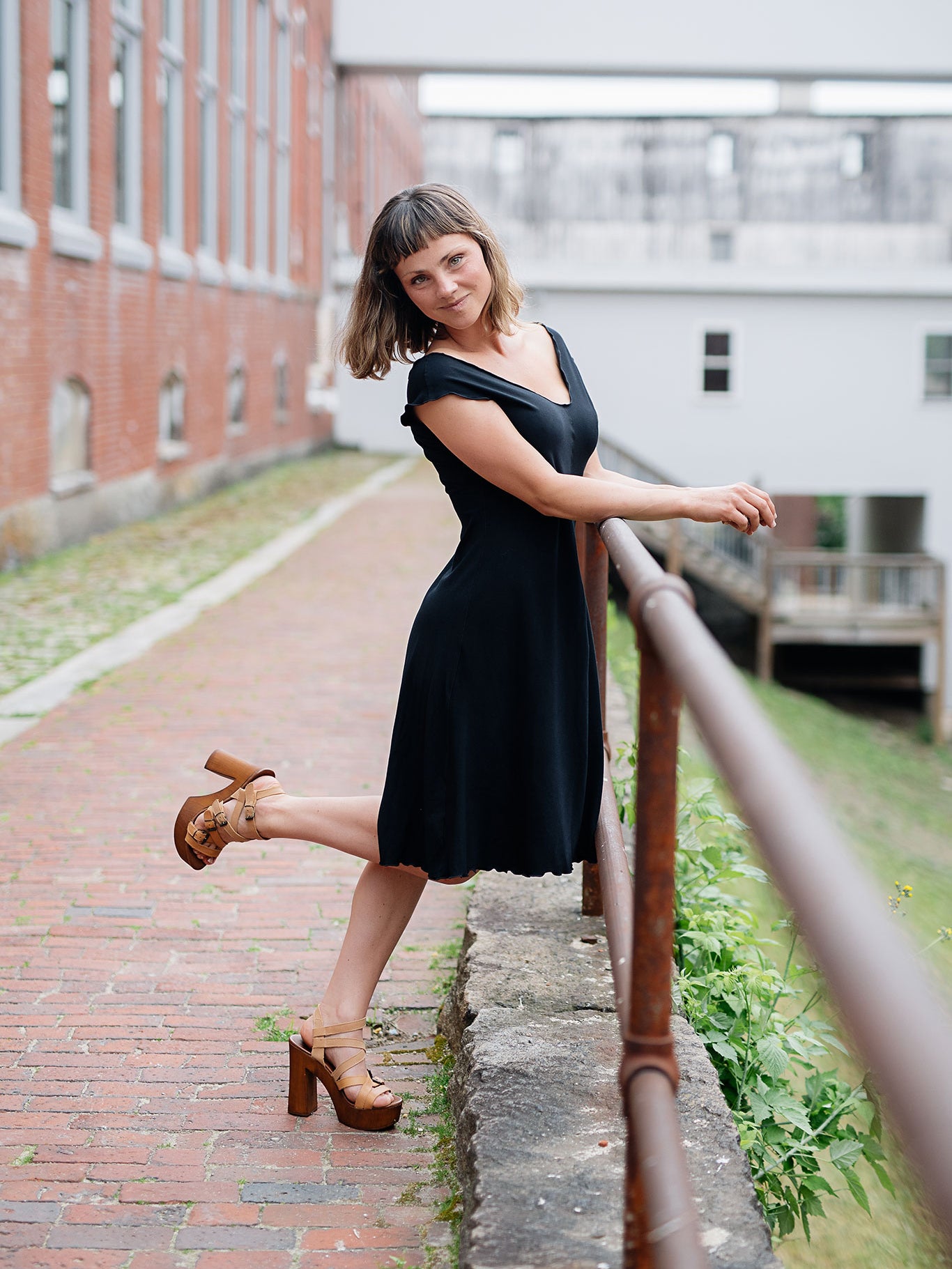 angelrox® flare bias vneck dress in black