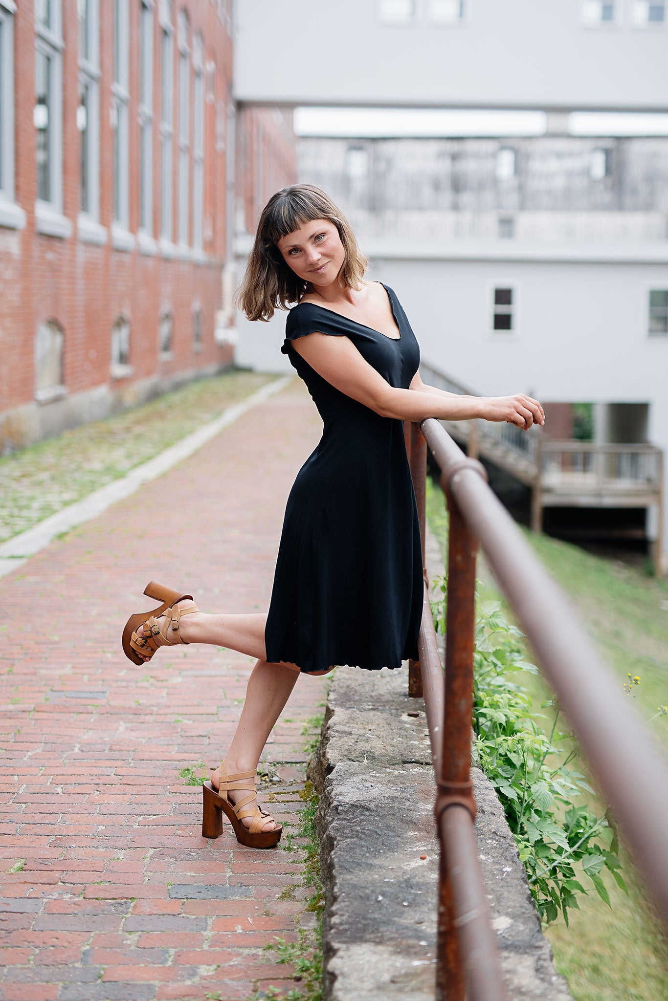 angelrox® flare bias vneck dress in black