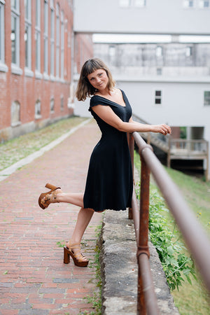 angelrox® flare bias vneck dress in black