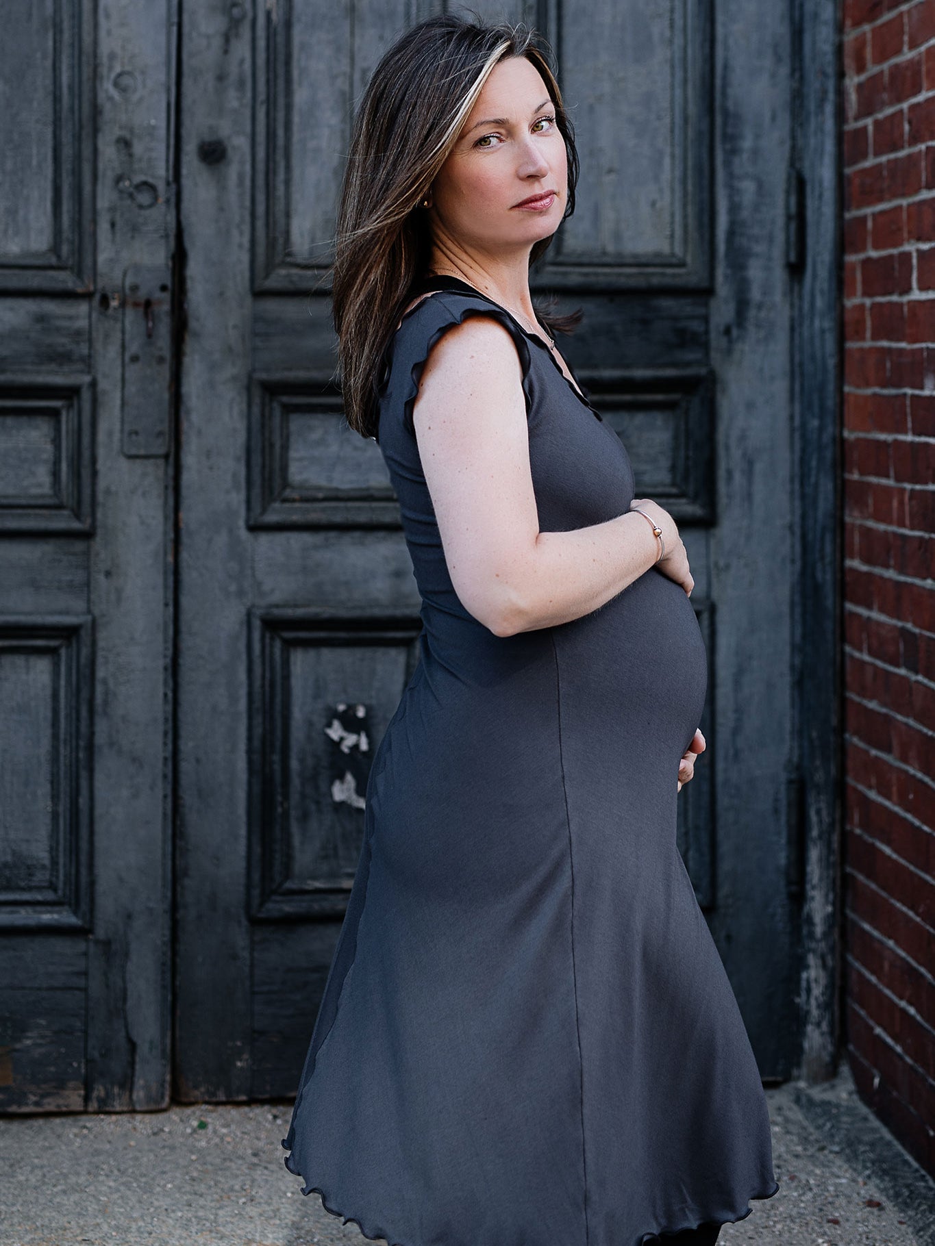 angelrox® flare bias vneck dress in carbon