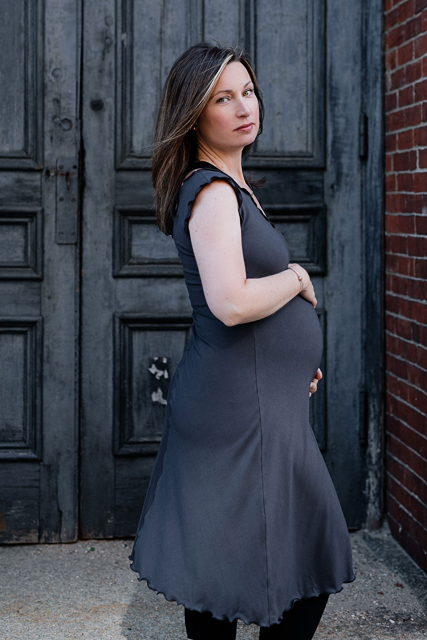 angelrox® flare bias vneck dress in carbon