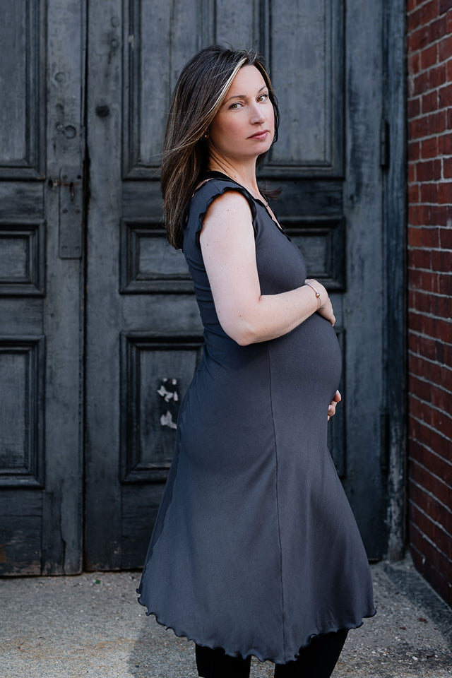 angelrox® flare bias vneck dress in carbon