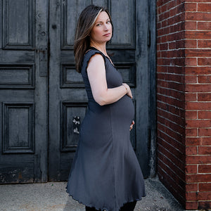 flare bias vneck dress in carbon