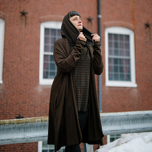 coco blazer in espresso with mountain in woodland