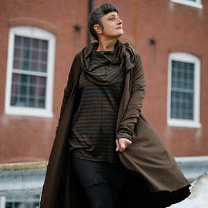 coco blazer in espresso with mountain in woodland