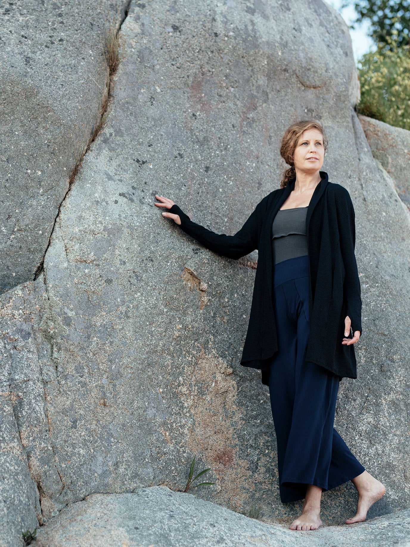 subtle black stripe coco blazer + harlow pant in navy