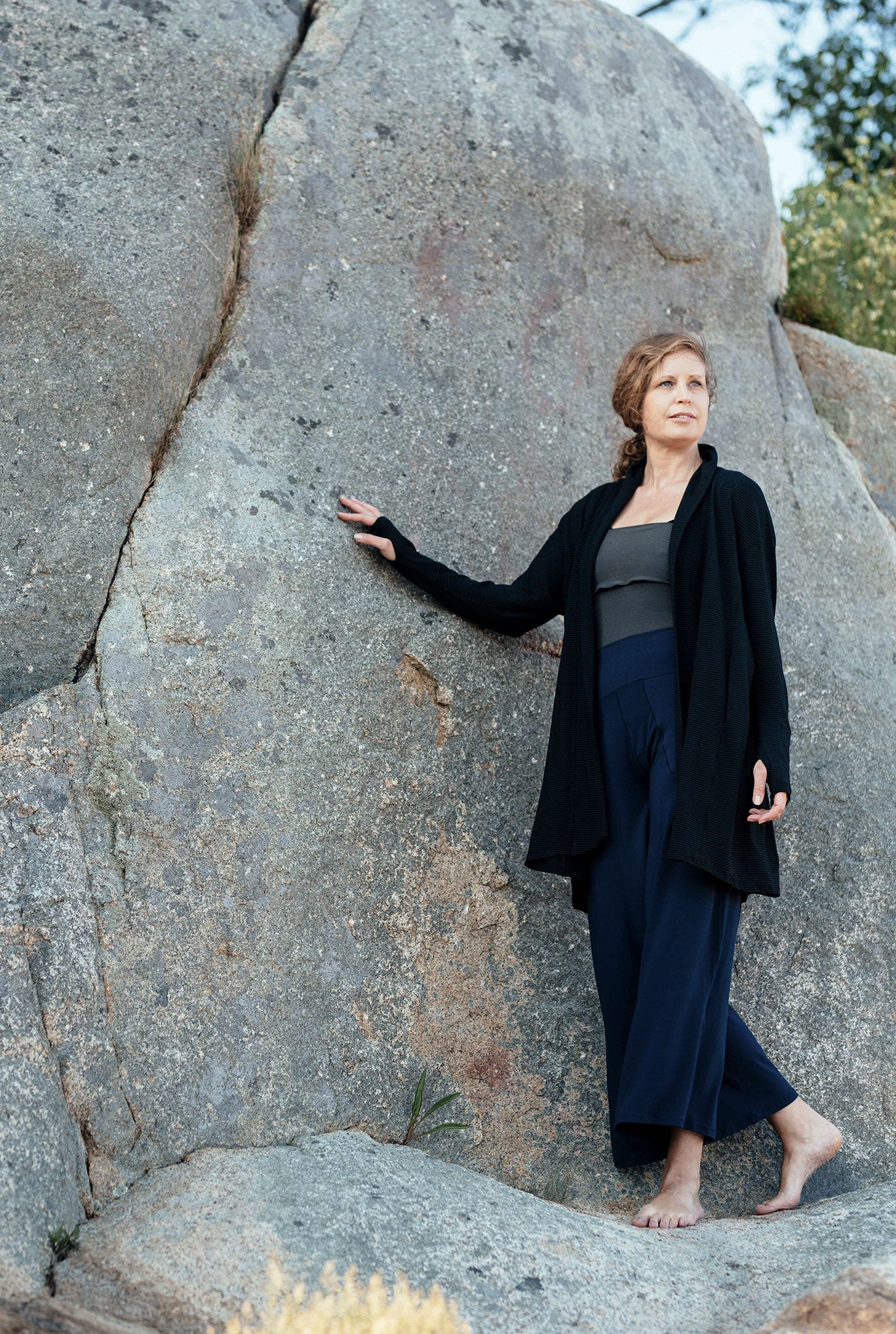 subtle black stripe coco blazer + harlow pant in navy