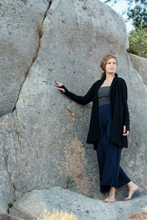 subtle black stripe coco blazer + harlow pant in navy