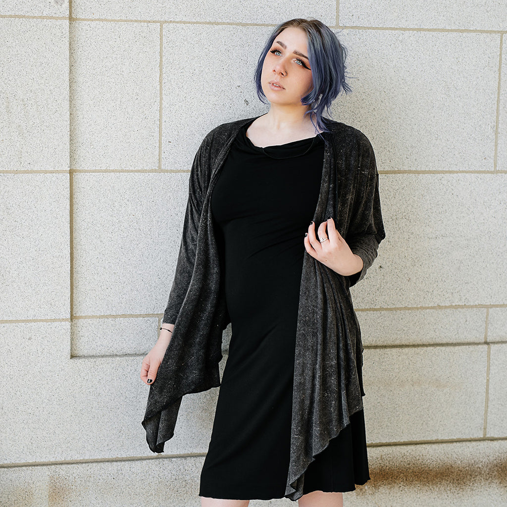 graceful dress in black with prima jacket in mineral