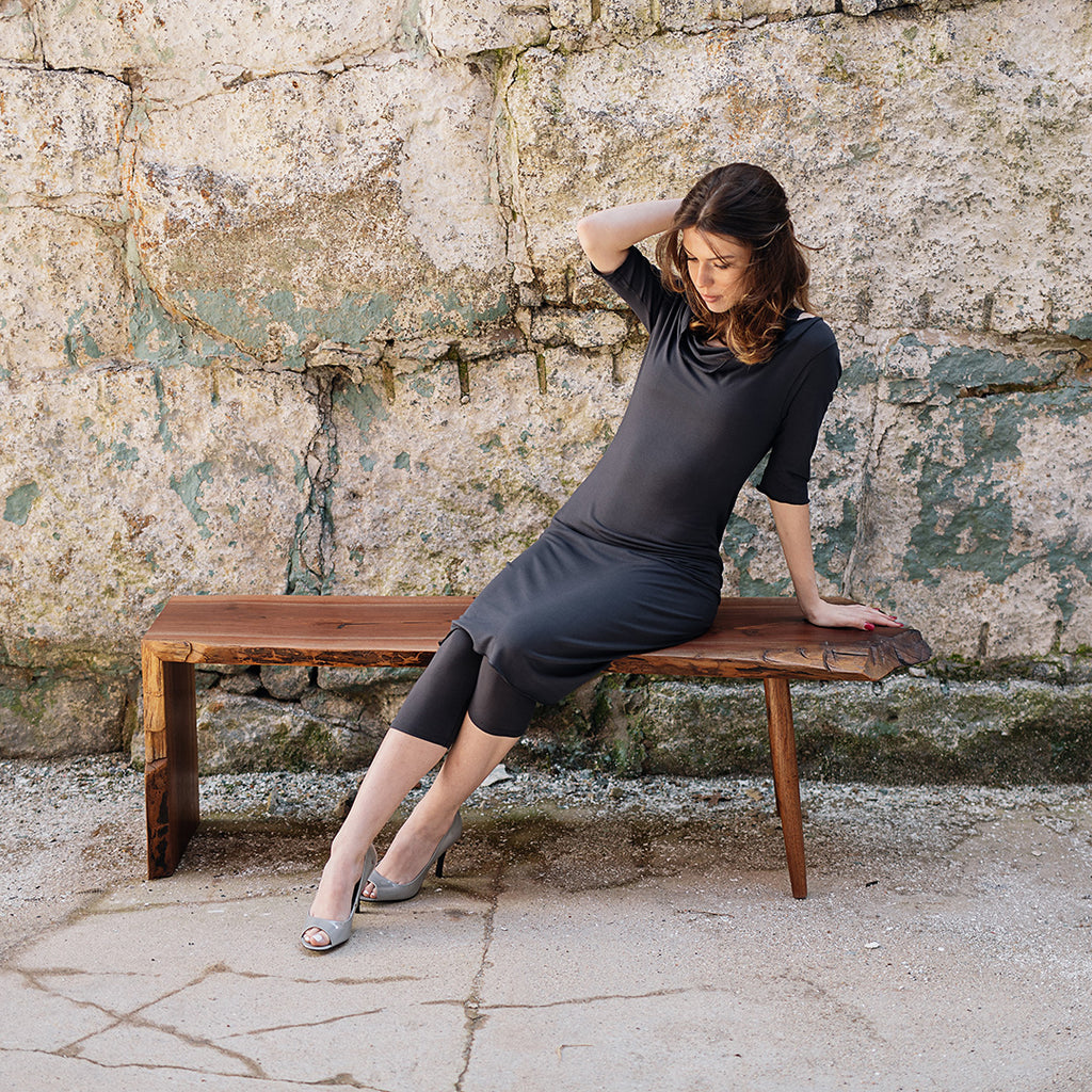 graceful dress in carbon with capri base legging in carbon