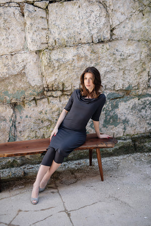 graceful dress in carbon with capri base legging in carbon