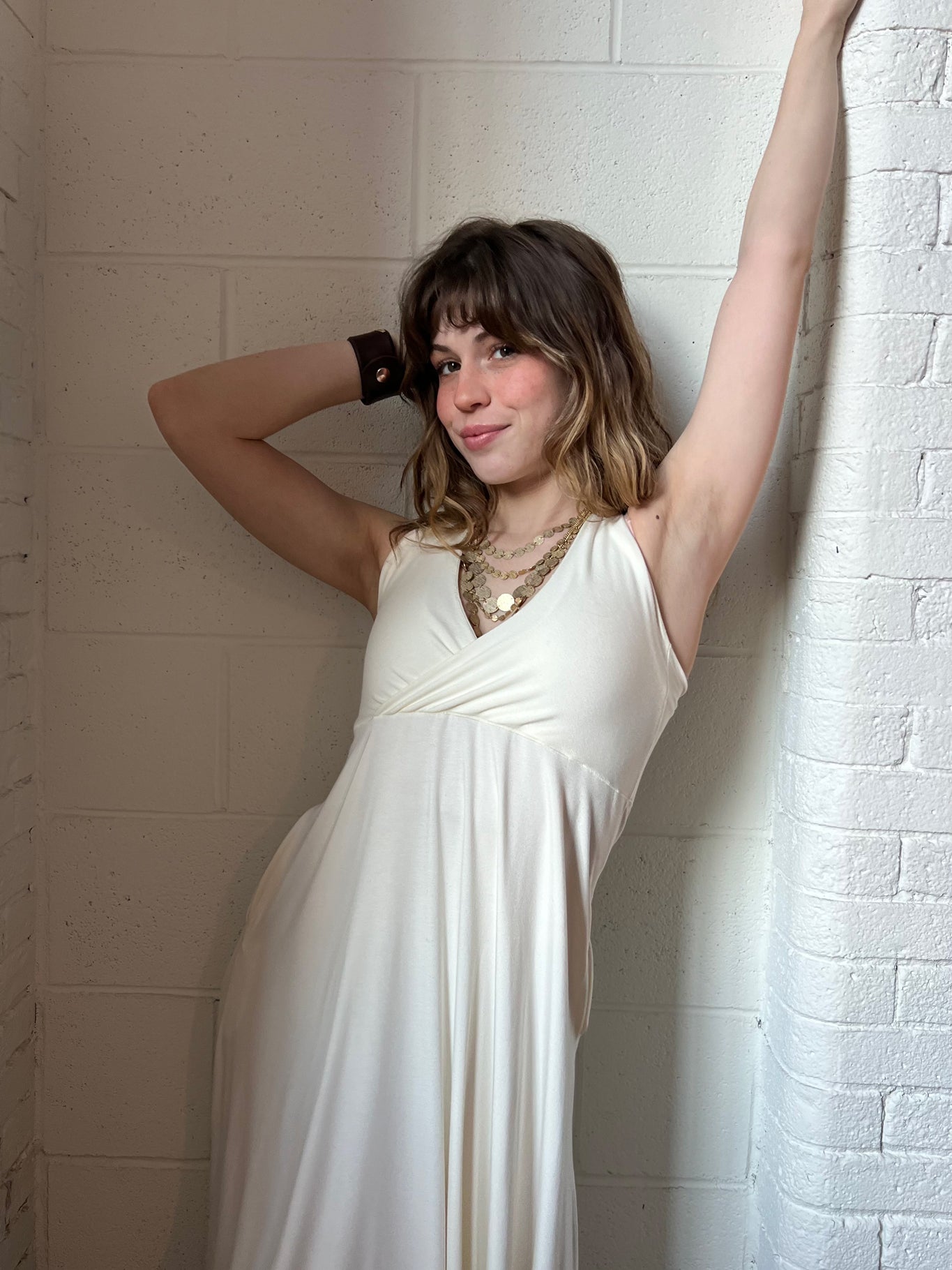 harmony vneck halter dress in milk