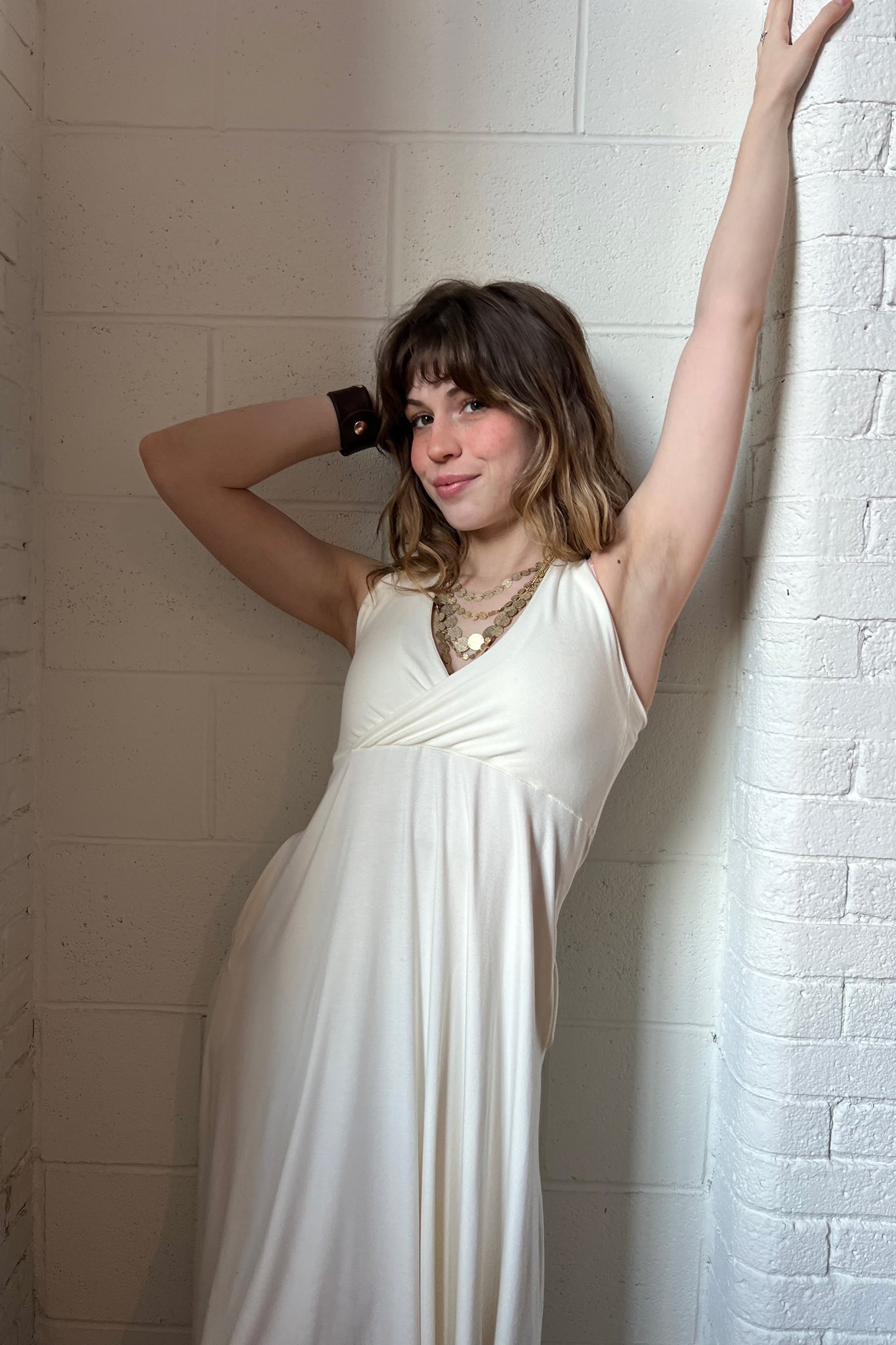 harmony vneck halter dress in milk