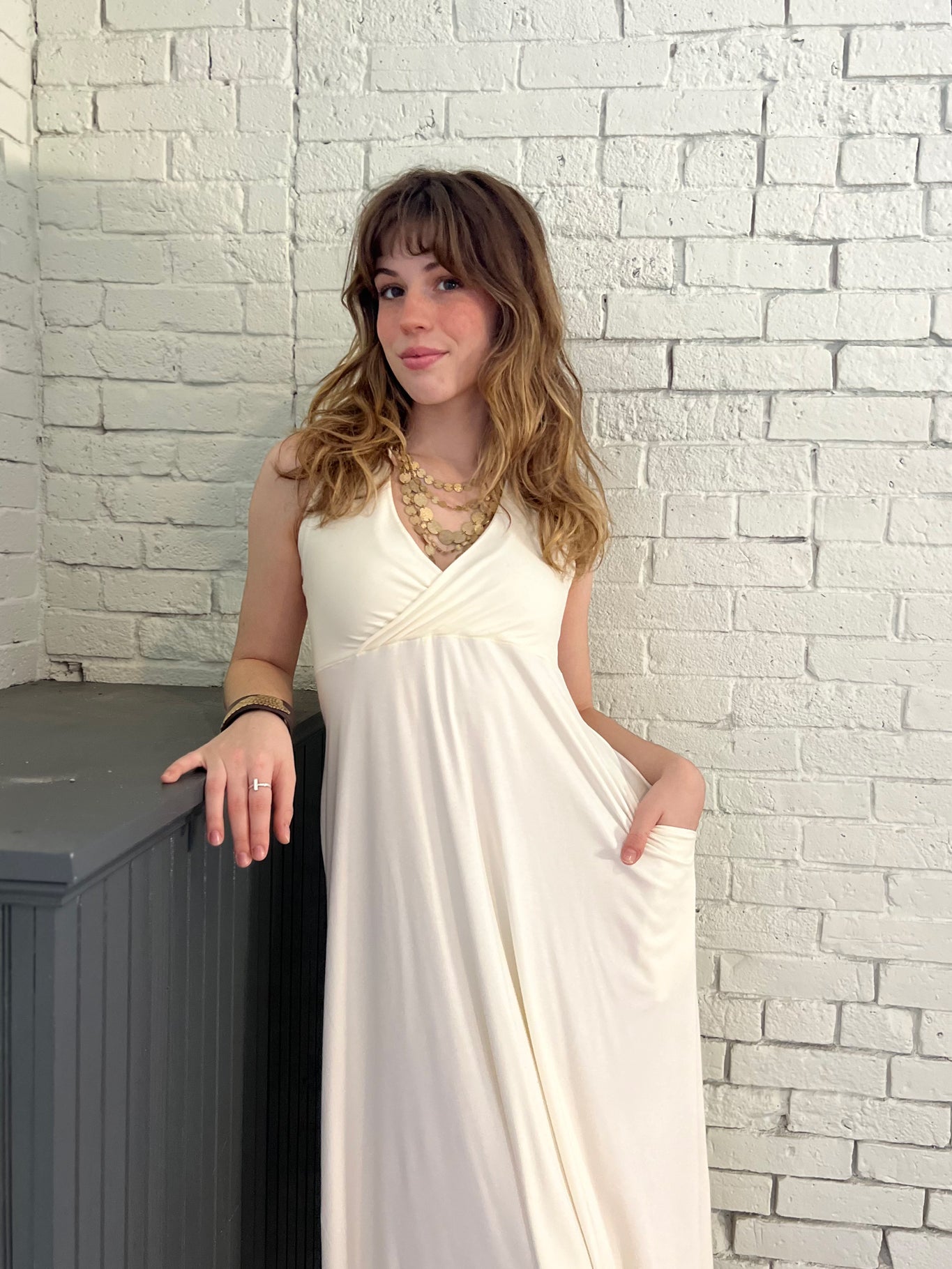 harmony vneck halter dress in milk