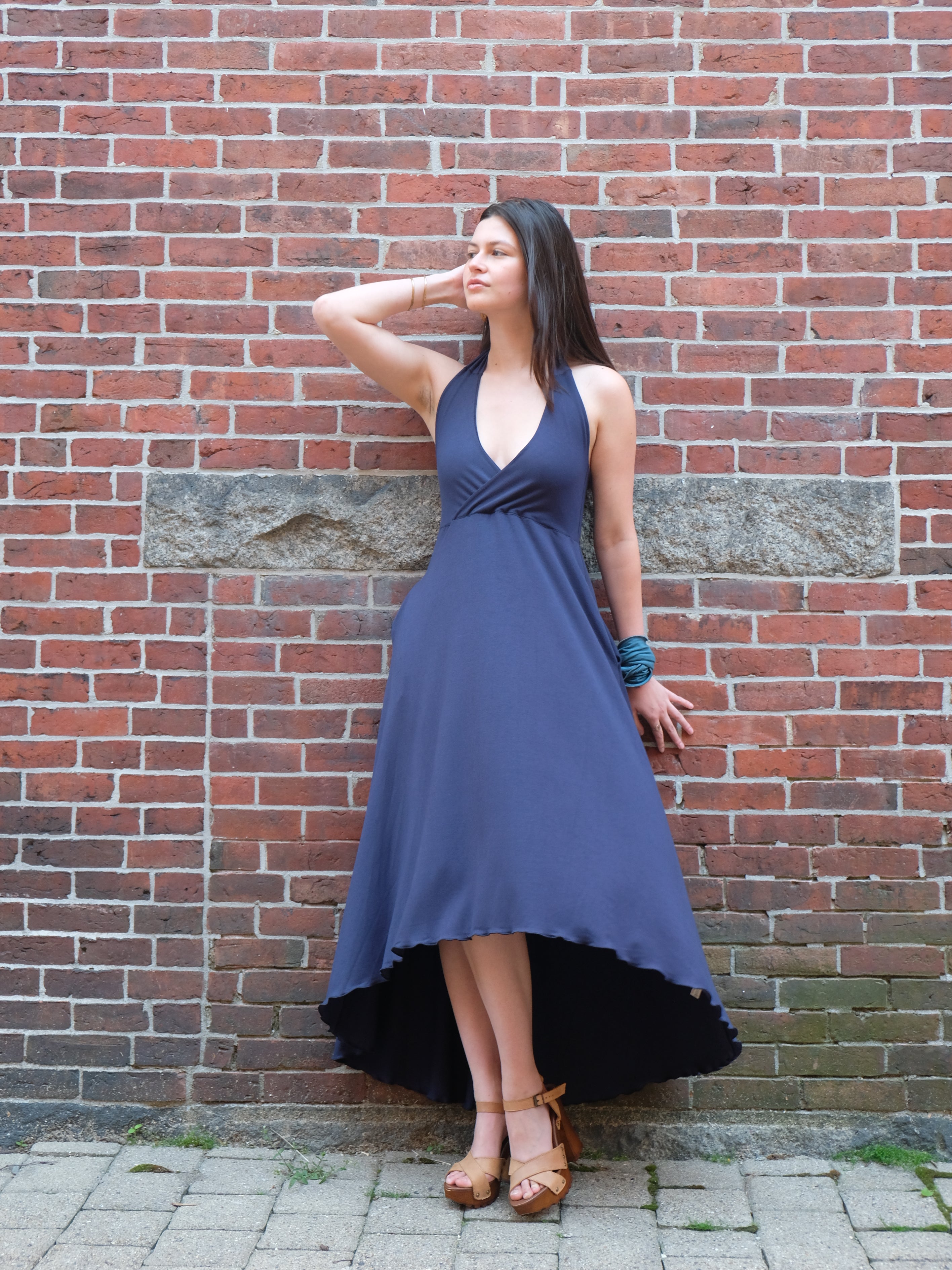 angelrox® harmony vneck halter dress in navy