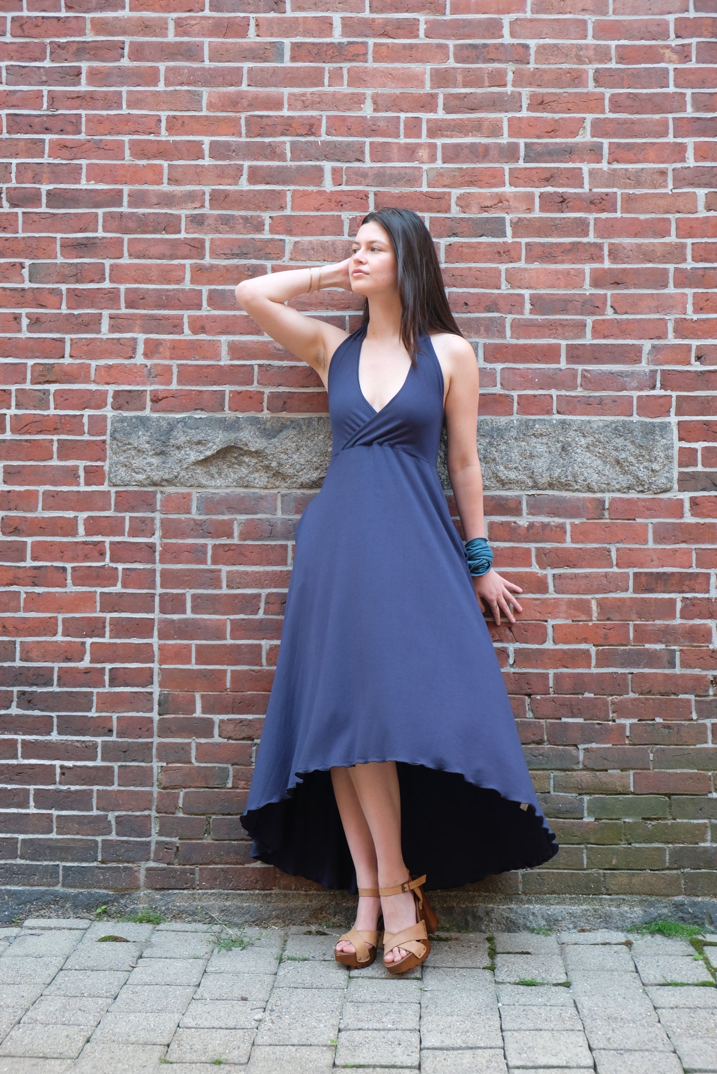 angelrox® harmony vneck halter dress in navy