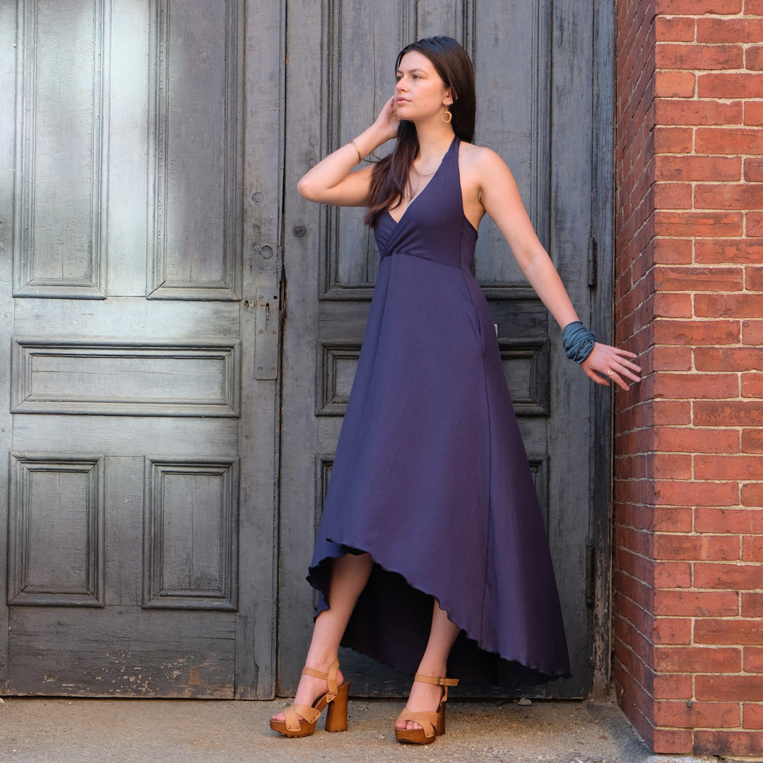 harmony vneck halter dress in navy