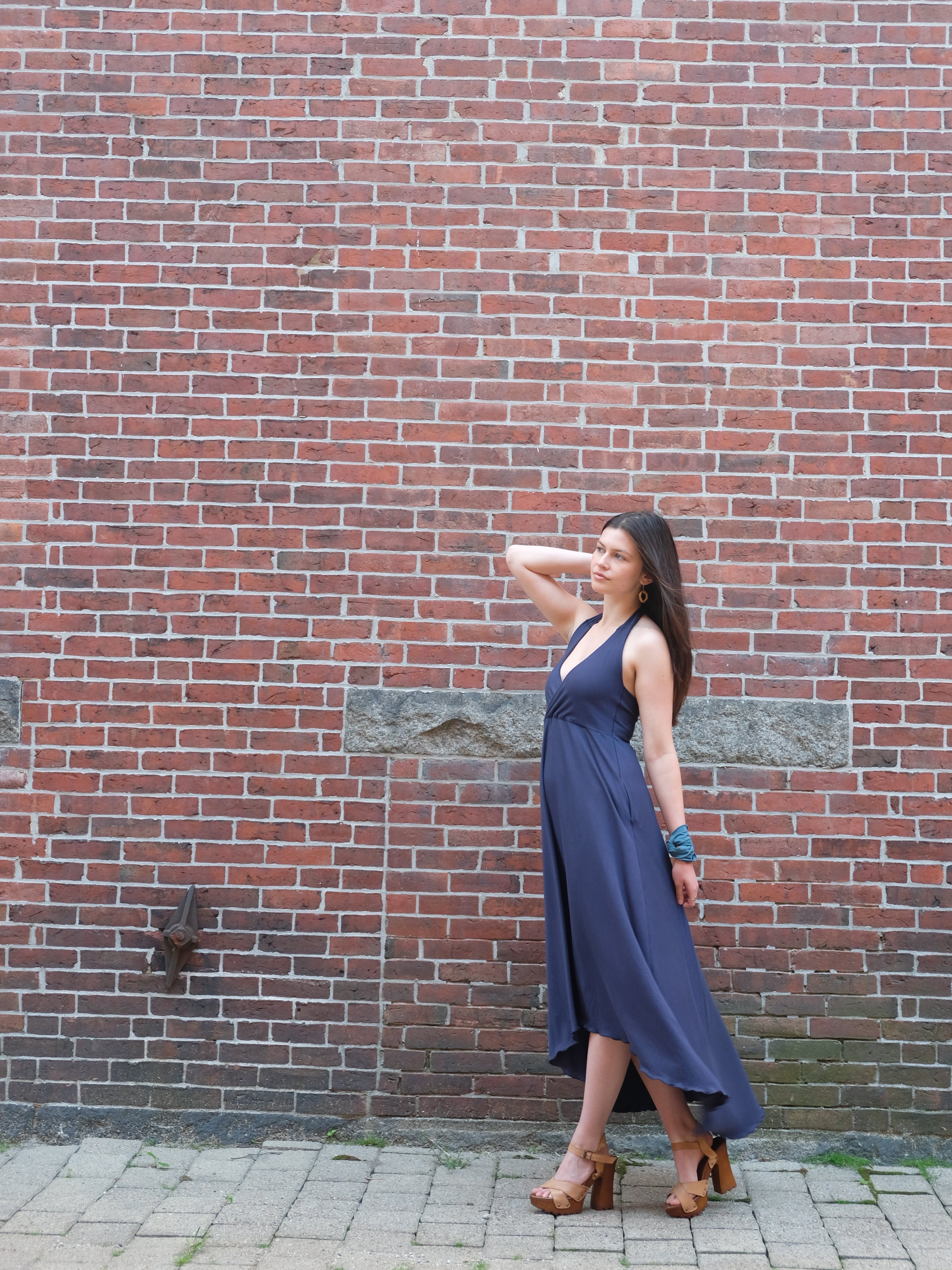harmony vneck halter dress in navy