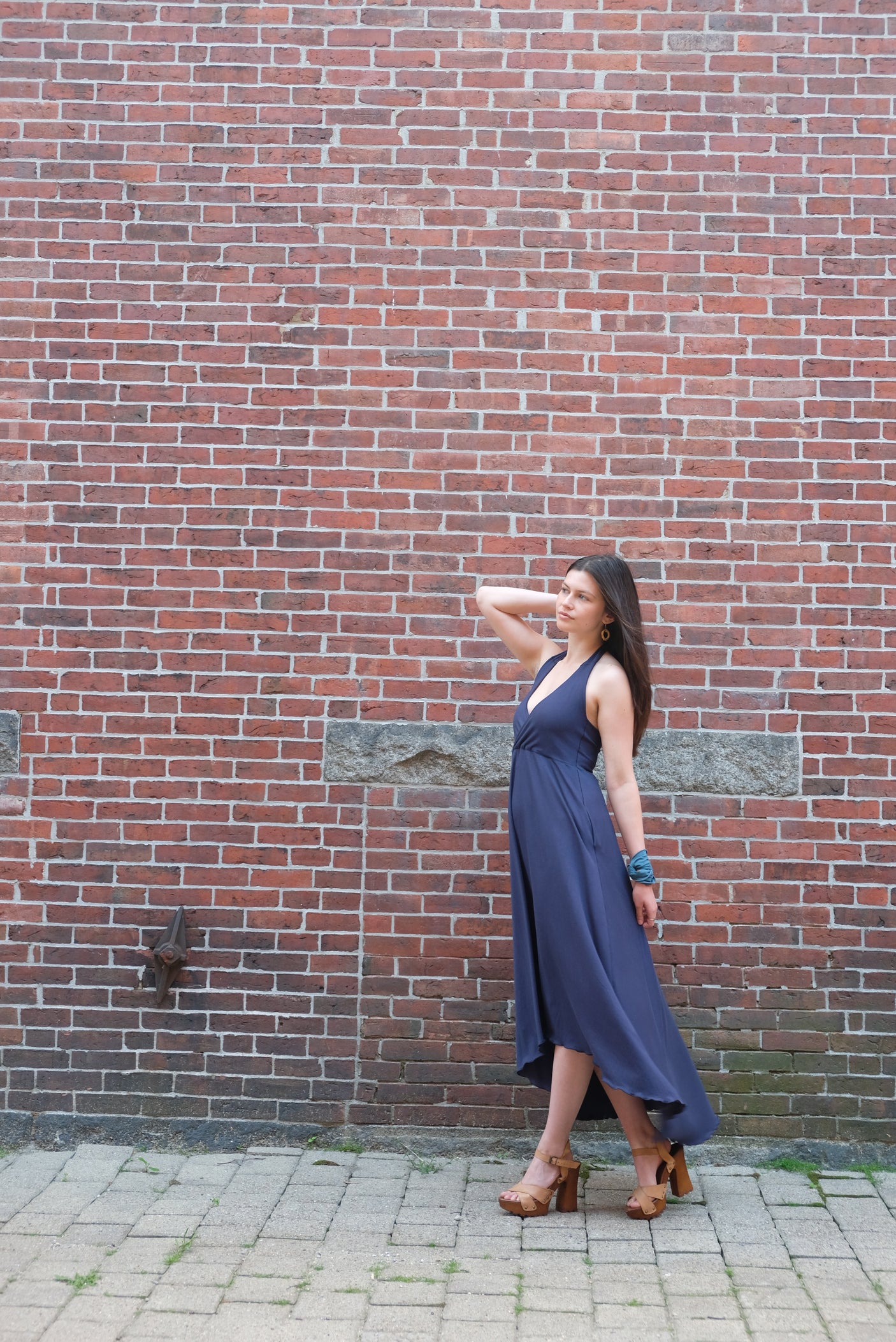 harmony vneck halter dress in navy