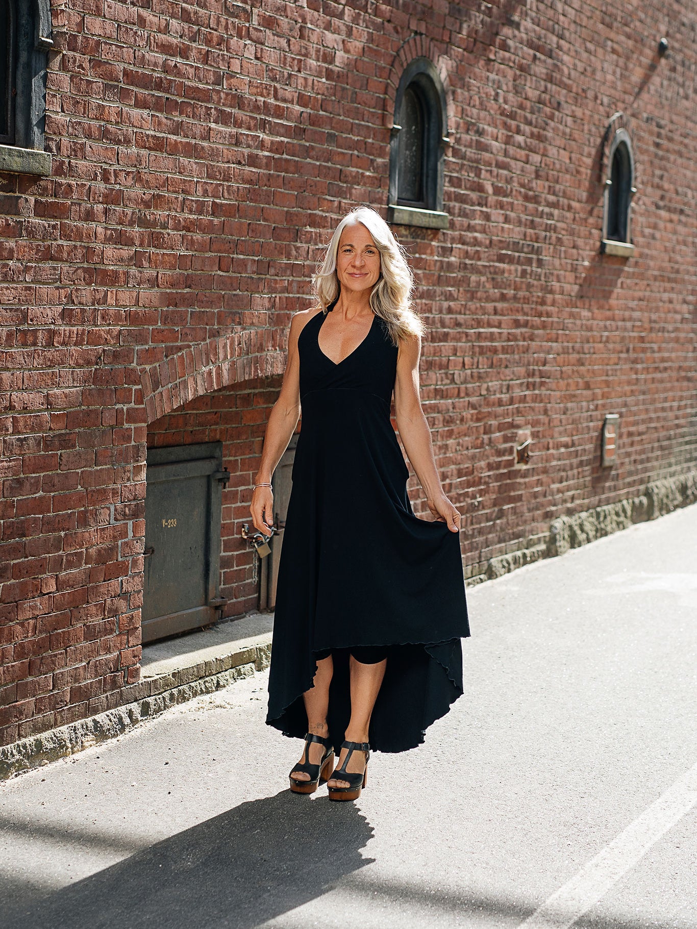 angelrox® harmony vneck halter dress in black