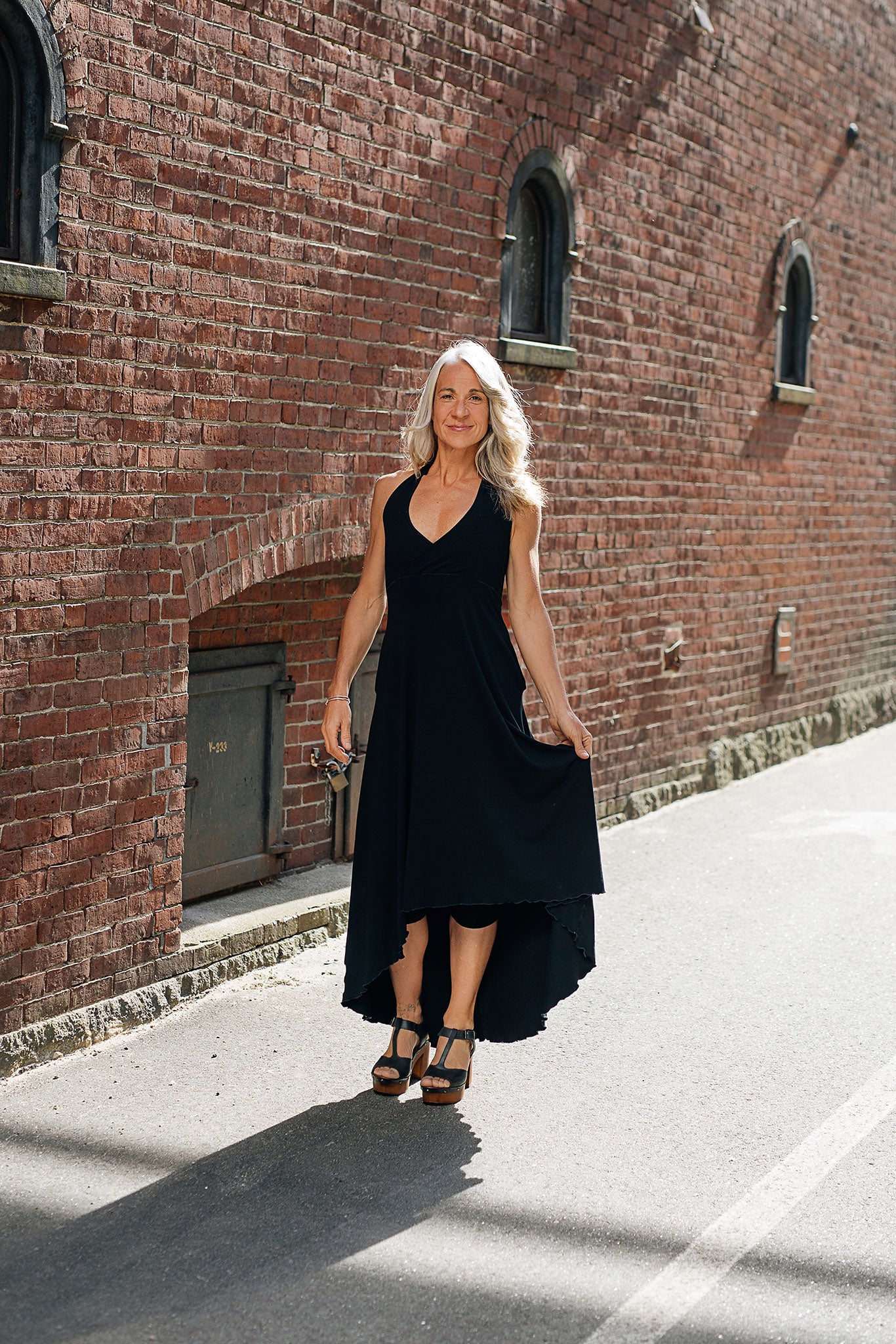 angelrox® harmony vneck halter dress in black