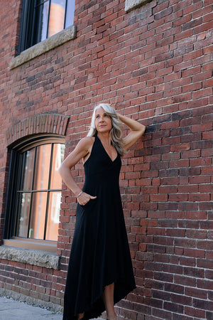 harmony vneck halter dress in black