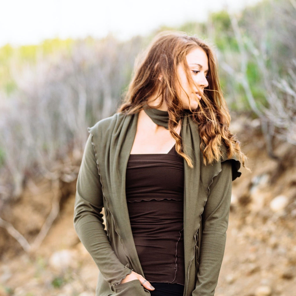 olive cardi jacket be gentle with yourself and the earth