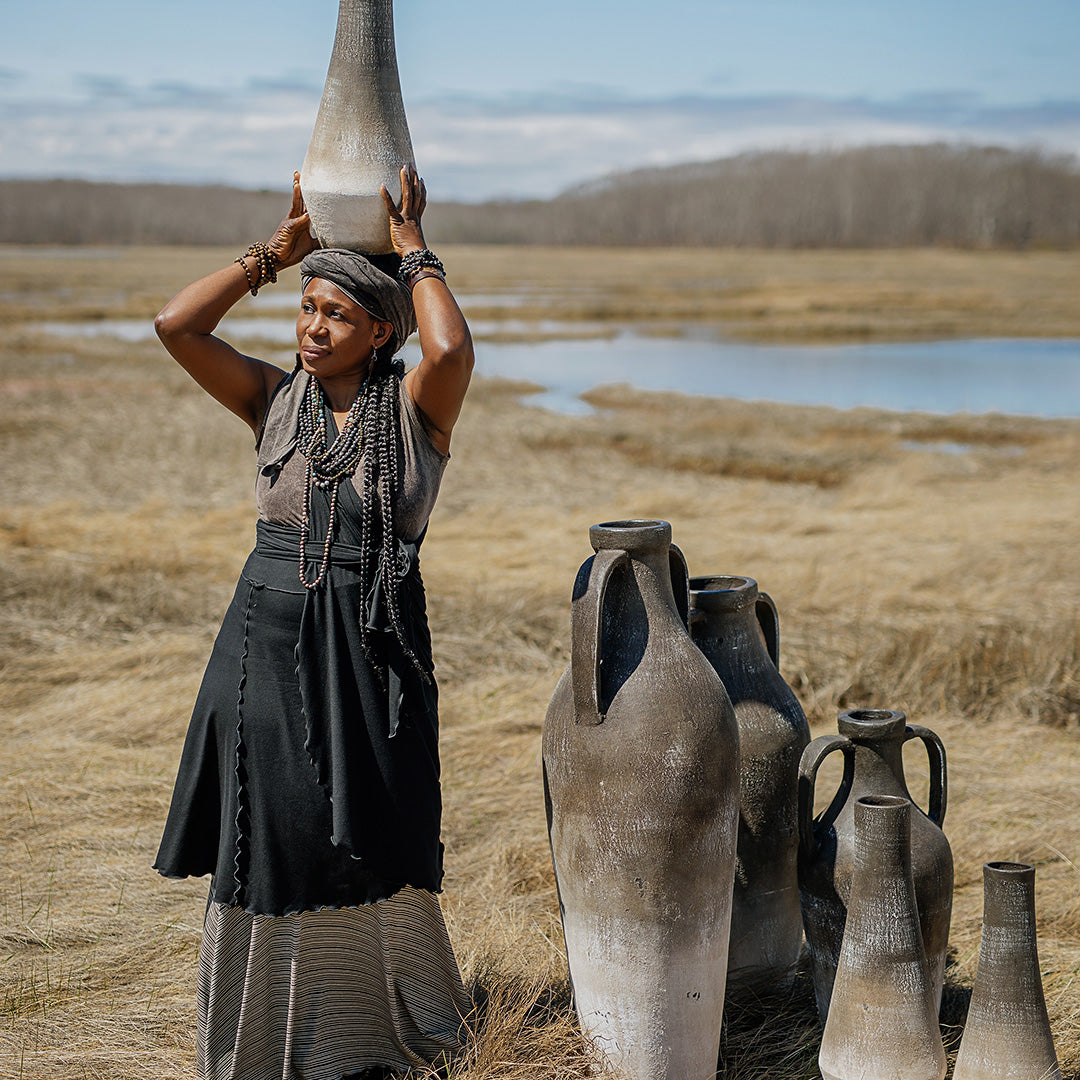 wrap dress skirt in black paired with mineral core + earth stripe lady flirt 