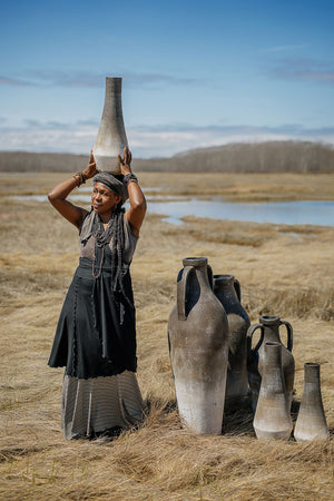 wrap dress skirt in black paired with mineral core + earth stripe lady flirt 