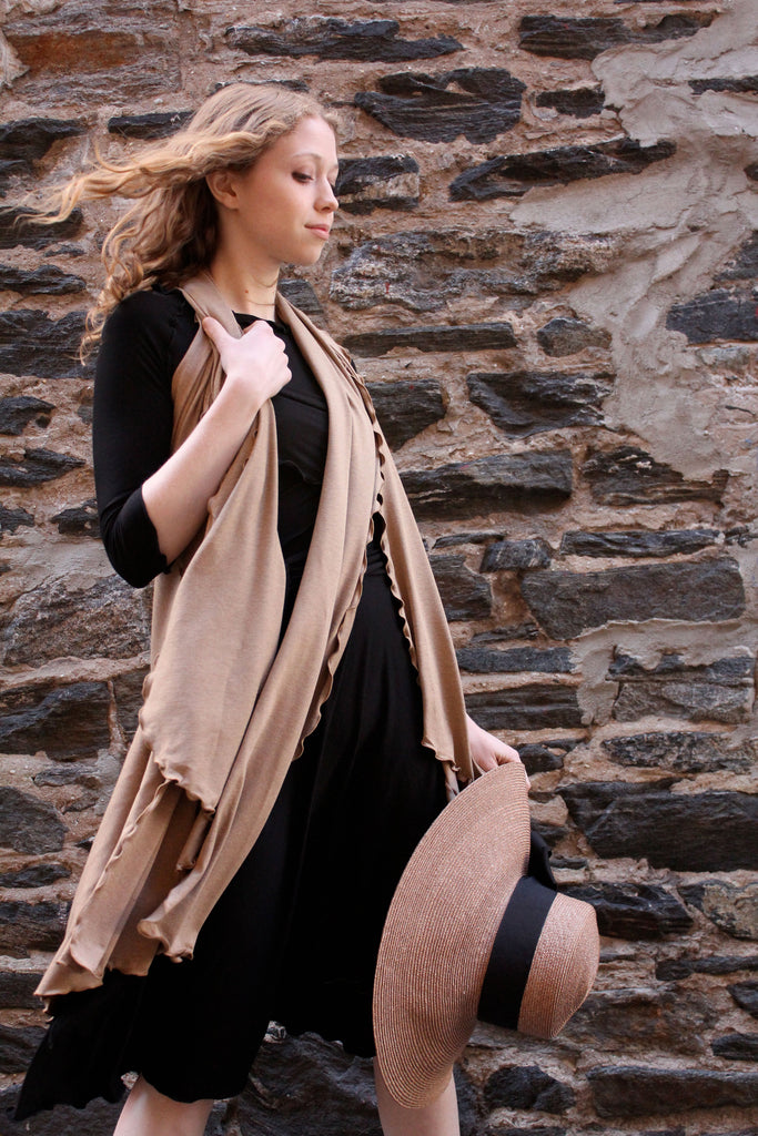 the wrap as a vest in camel