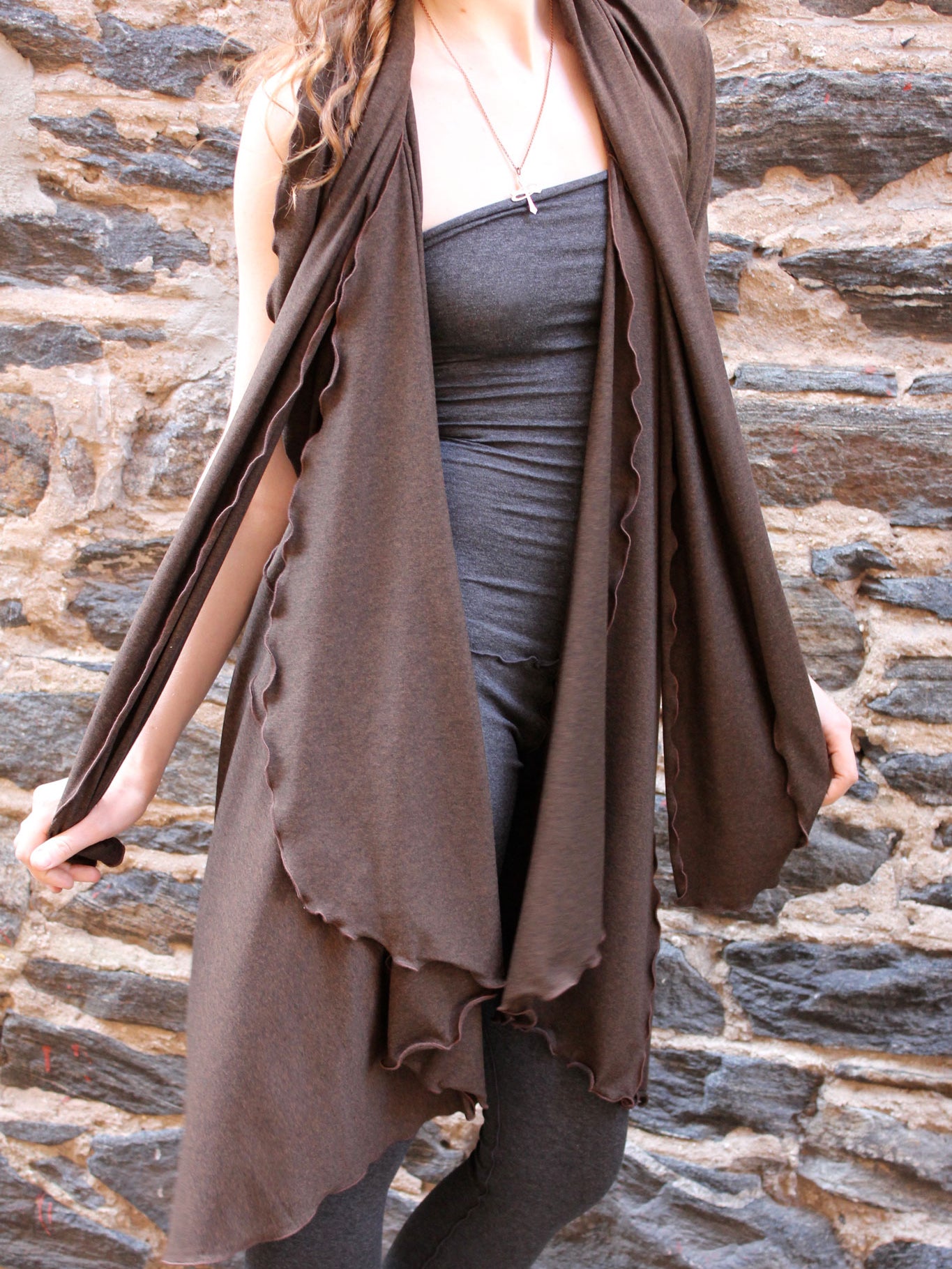 the wrap as a vest in espresso