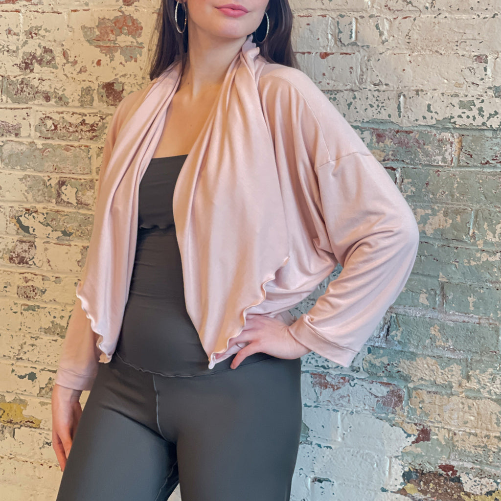 prima wrap jacket in ballet styled with fir swirlsuit