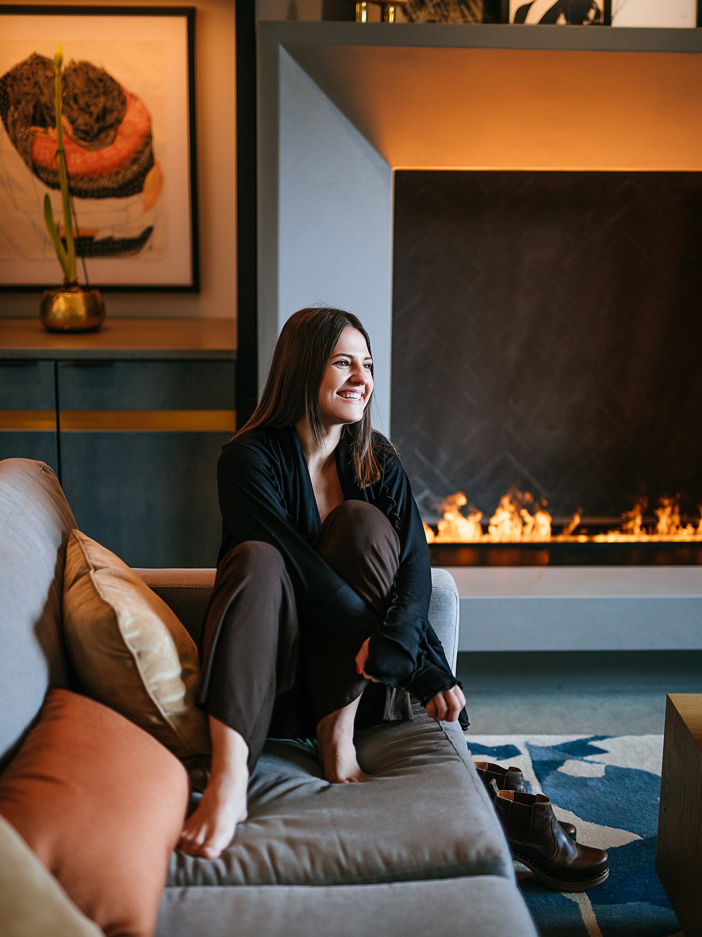 cardi jacket in black with harlow pant in peat