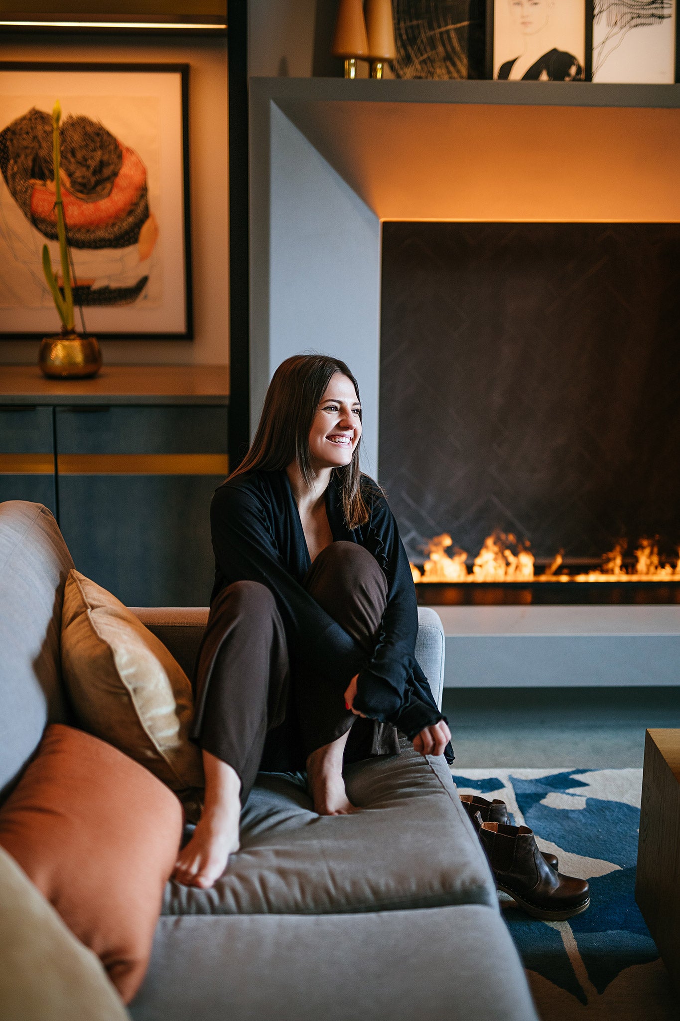 cardi jacket in black with harlow pant in peat