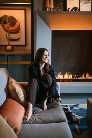 cardi jacket in black with harlow pant in peat