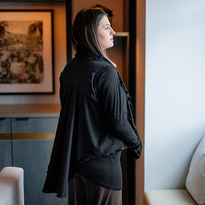 cardi in black paired with harlow pant in peat