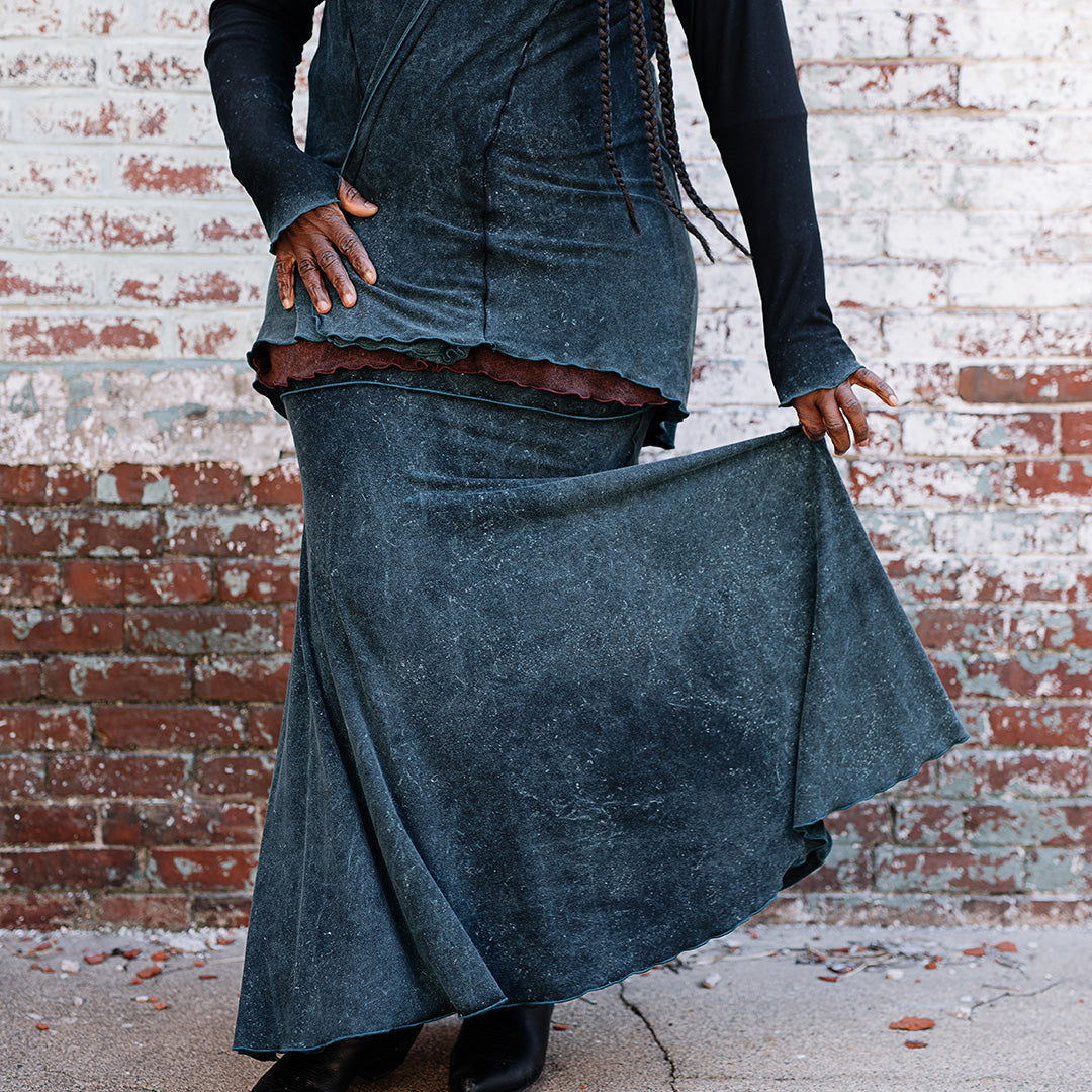 lady flirt in blue mineral worn as a skirt