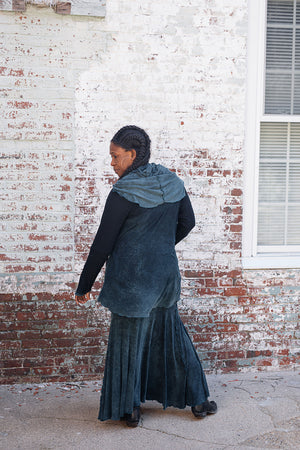 lady flirt in blue mineral worn as a skirt with blue mineral cardi jacket worn inside out