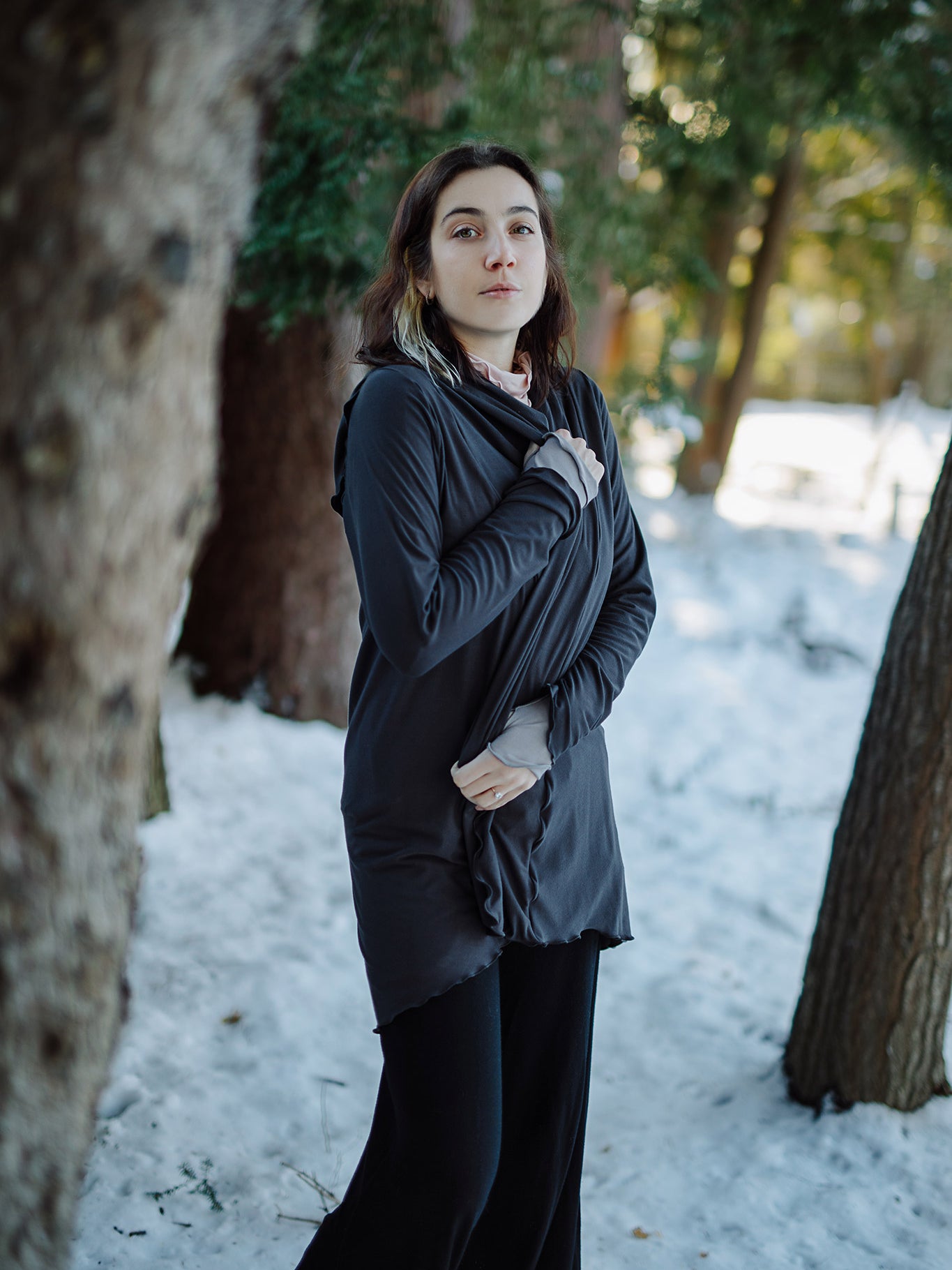 cardi jacket in carbon with harlow pant in black