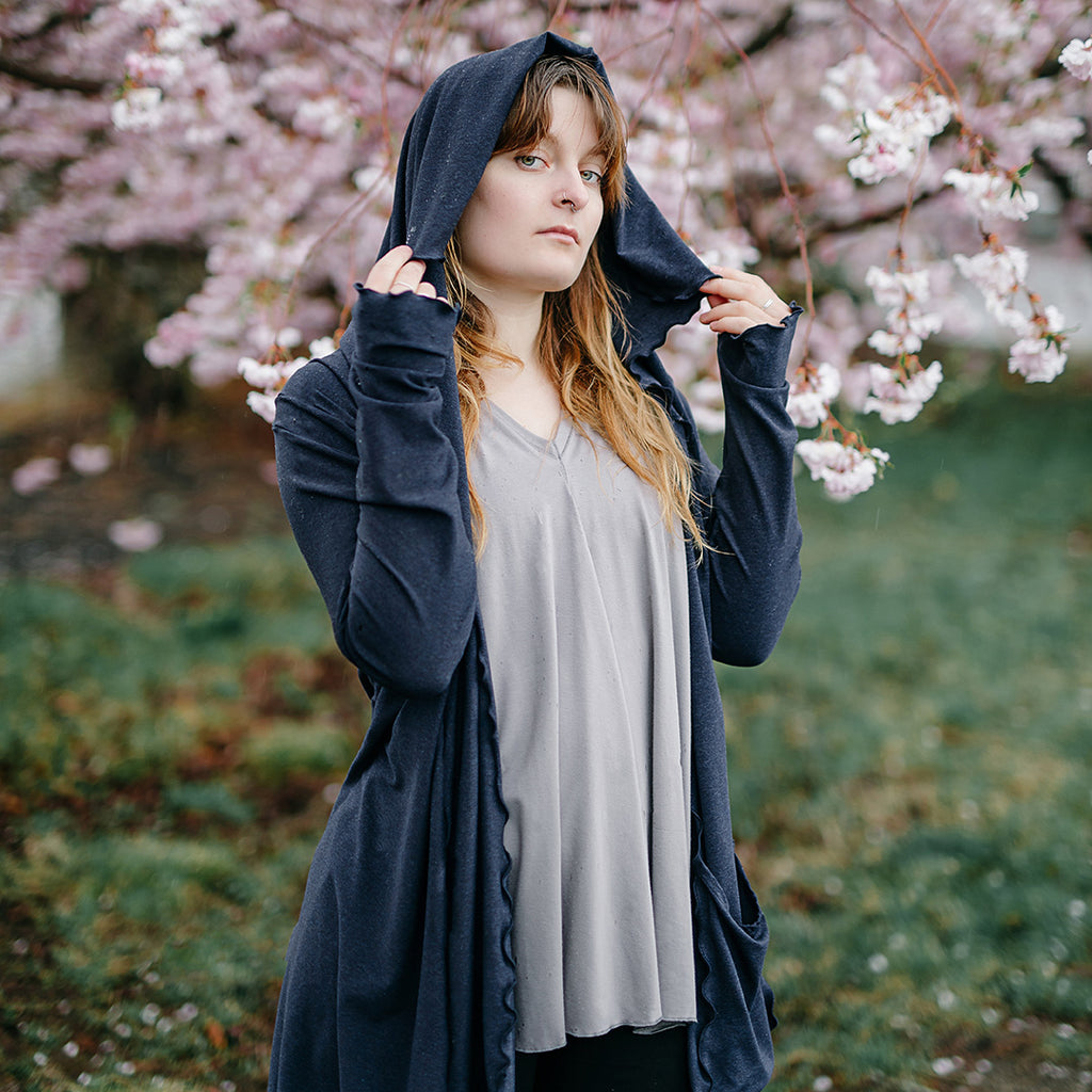 angelrox® cozy cardi jacket in midnight styled over moon daisy