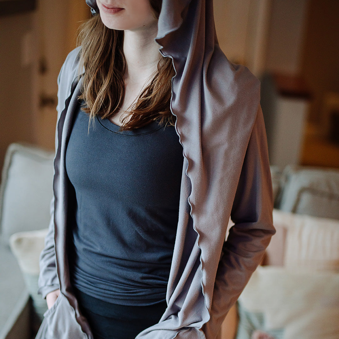 core tank in carbon with cardi jacket in moon