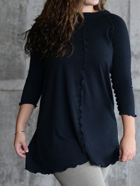 bamboo + organic cotton black sublte stripe swing by angelrox with sand playsuit