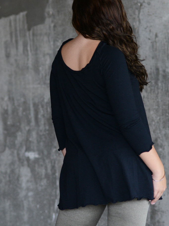 bamboo + organic cotton black sublte stripe swing by angelrox with sand playsuit