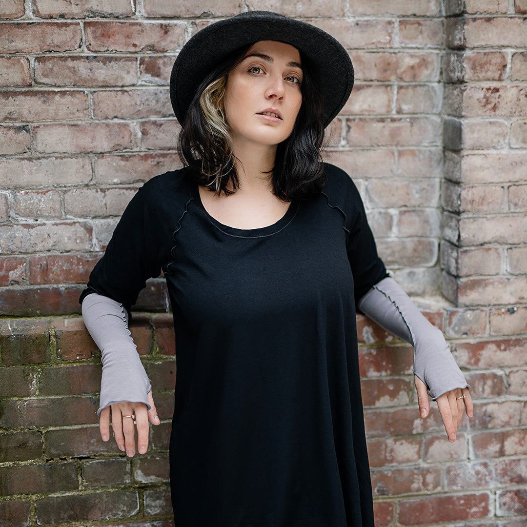 swing top in black with moon opera sleeves