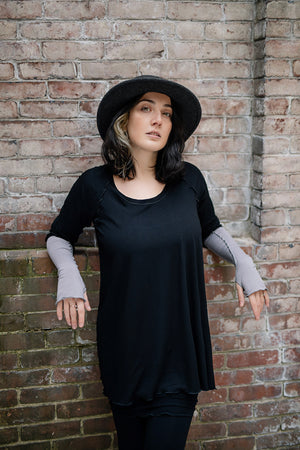 swing top in black with moon opera sleeves